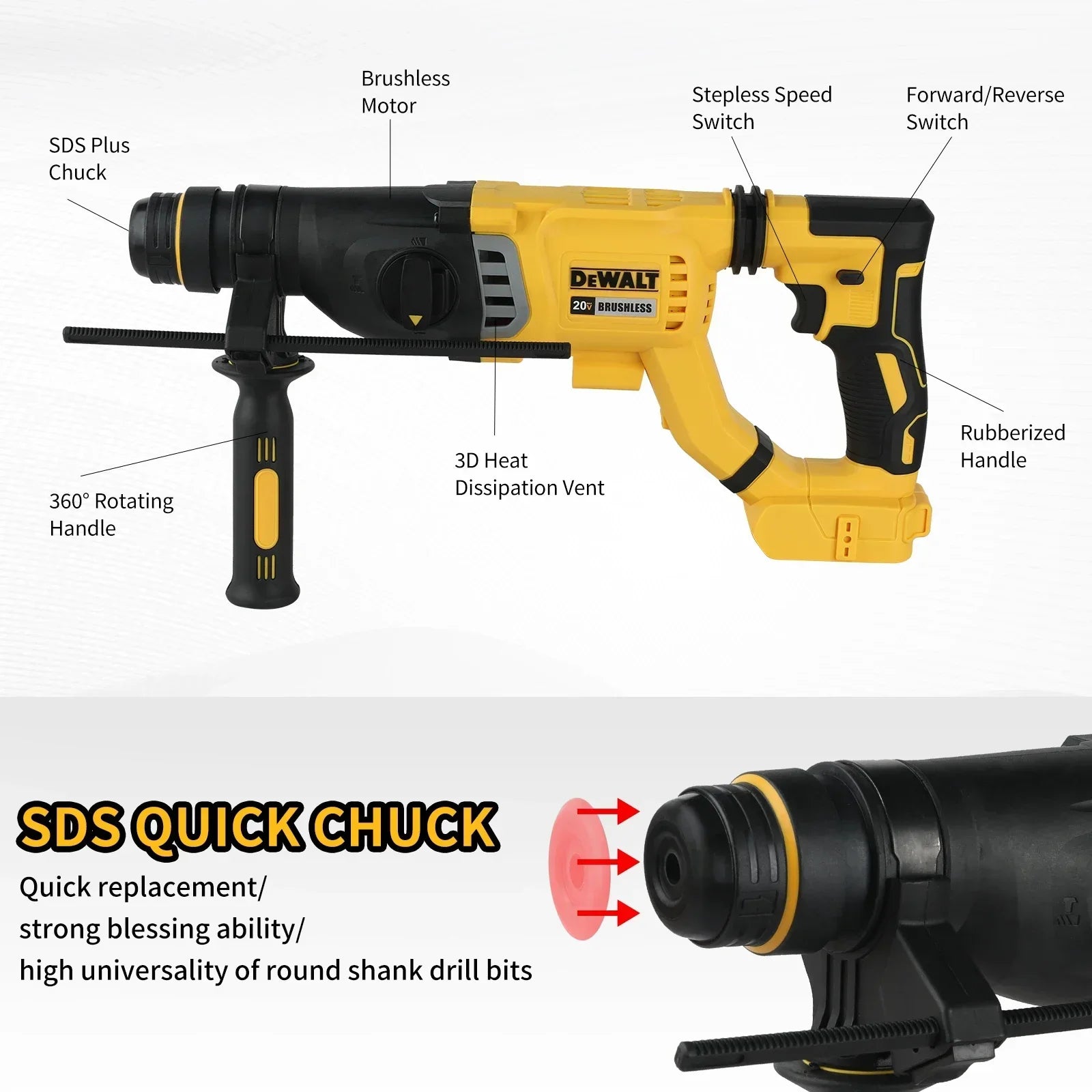 DEWALT DCH263 20V Brushless Hammer Cordless SDS PLUS Electric Hammer 4300BPM Carpentry Specific Power Tool (no battery)