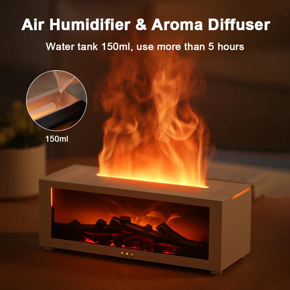 Aroma Air Humidifier Essential Oil Diffuser Fireplace Flame Humidifier Home Fragrance Diffuser with LED Light and Remote Control