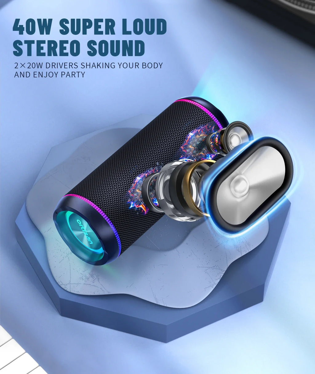 Ortizan X30 Portable Bluetooth Speaker 40W Outdoor IPX7 Waterproof Bass Boost Sound Box 3-EQ TWS Dual Pairing BT5.3 RGB Lights