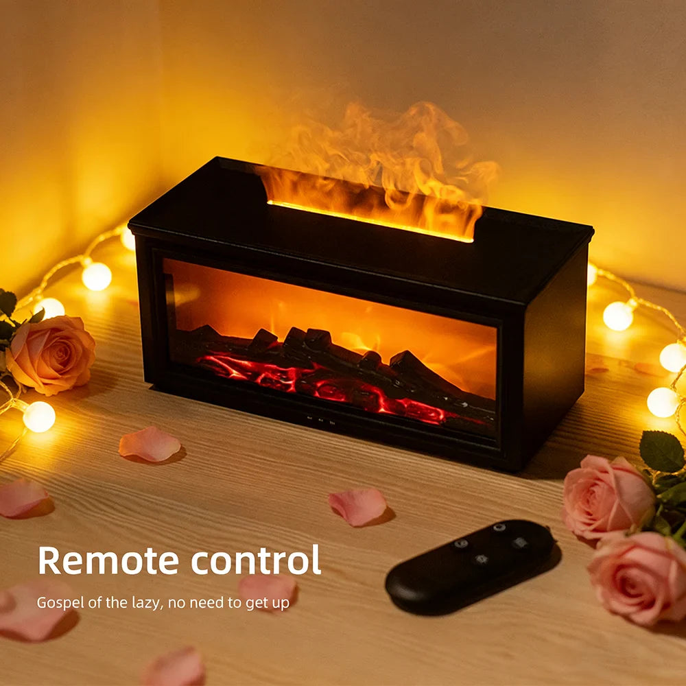 1PC Simulated Flame Fireplace Aroma Diffuser with Colorful Night Lights, 3-level Timer, USB Powered Air Humidifier