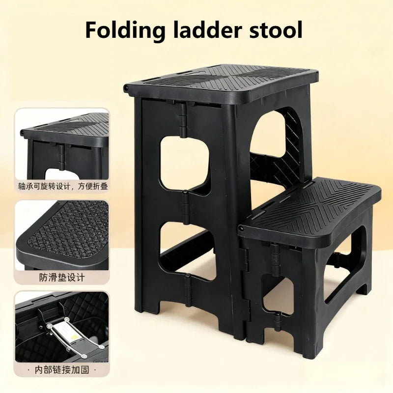 Household Two-Step Plastic Climbing Stool Step Height Stool Multifunctional Foldable Chair Car Wash Stool Stable And Non Slip