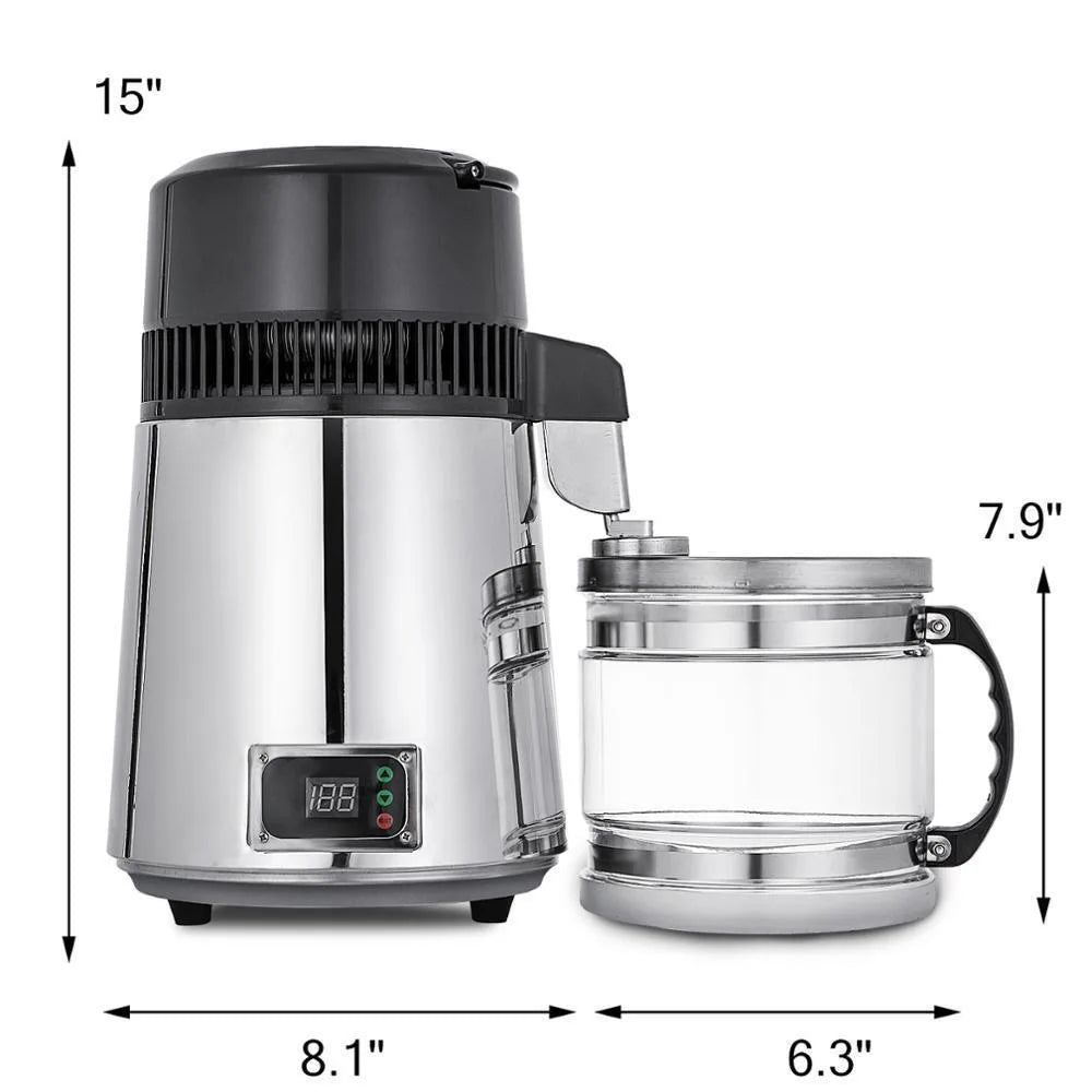 4L Stainless Steel Home Water Distiller - Automatic Dental Distilled Water Machine for Household, Lab, Clinic - BPA Free, 304 St