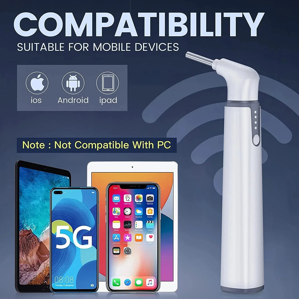 Wireless Otoscope Ear Camera with Dual View, 3.9mm 720PHD WiFi Ear Scope with 6 LED Lights for Kids and Adults, Compatible