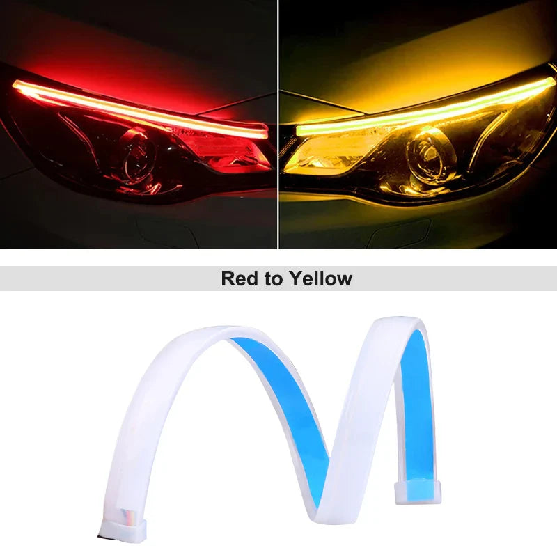 1Pc 12V LED DRL Car Running Light Flexible Waterproof Strip Auto Headlights White Turn Signal Brake Flow Lights Auto Parts