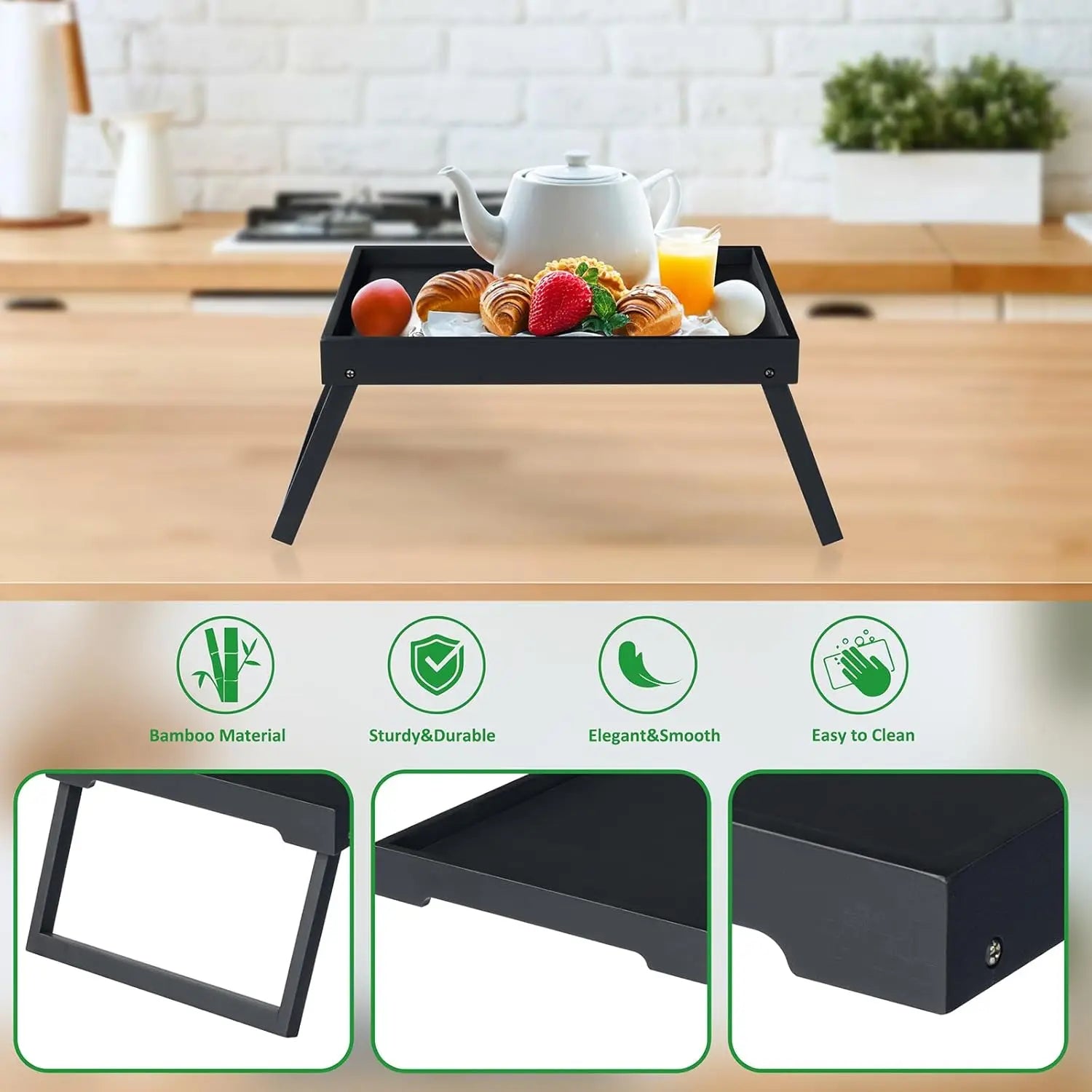 Portable Laptop Bed Table with USB Ports, Drawer & Cup Holder - Black