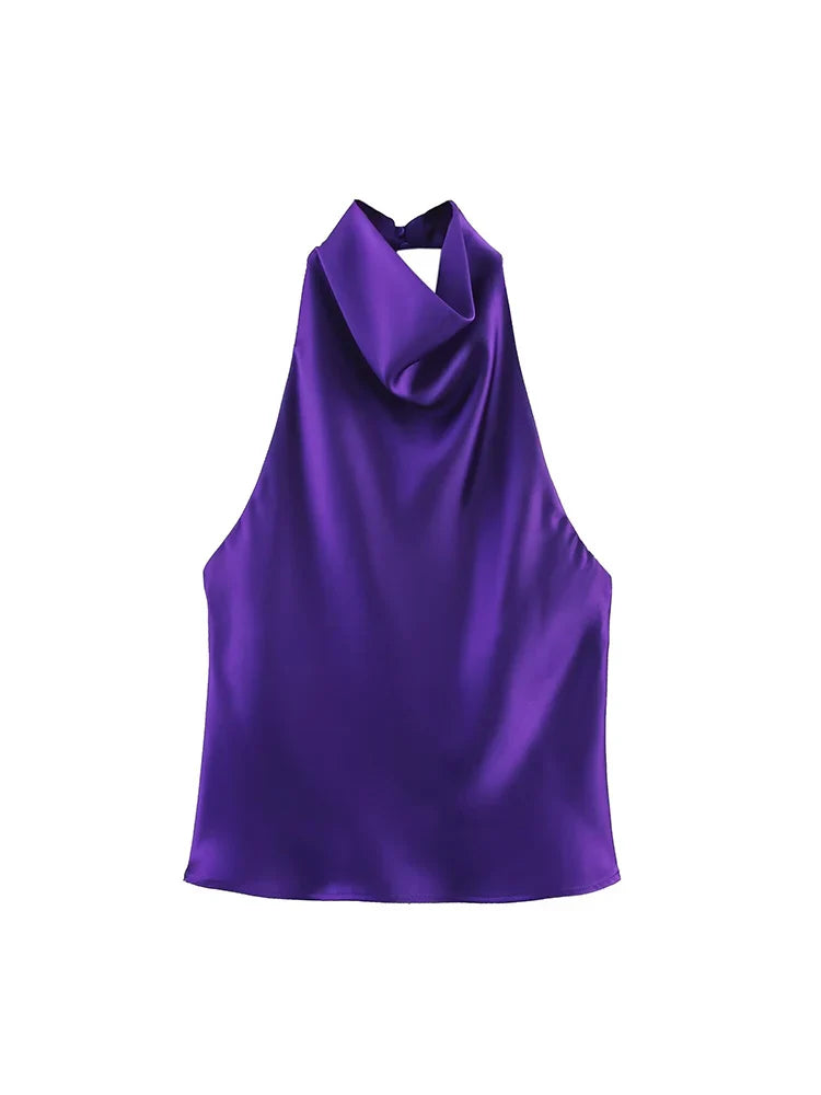 Sexy Elegant Halter  Backless High Solid Halter Neck Tops