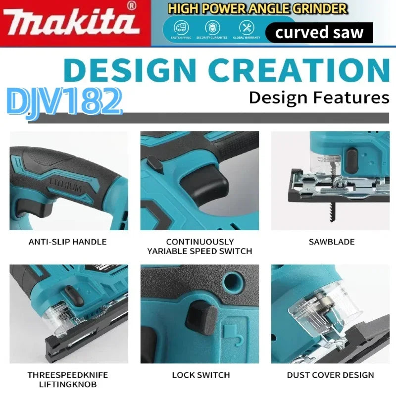 Makita DJV182Z Cordless Jigsaw:18V,300W,0-2700rpm,Stroke,±45° Cutting Angle,For Wood/Plastic/Metal Cutting Jobs