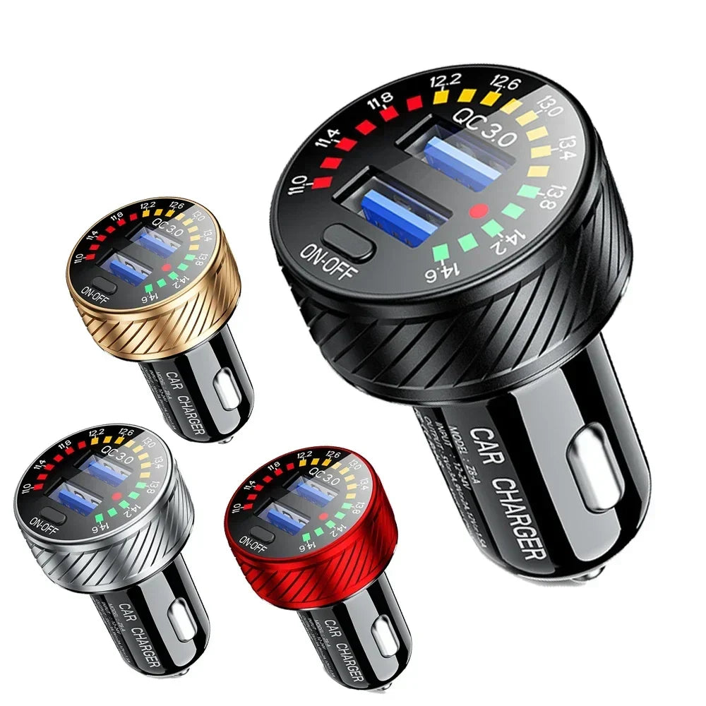 12 24V  With Touch Switch Color Screen Dual USB Car Charger QC 3.0 Waterproof 18W Fast Charging Marquee Light Car Charger
