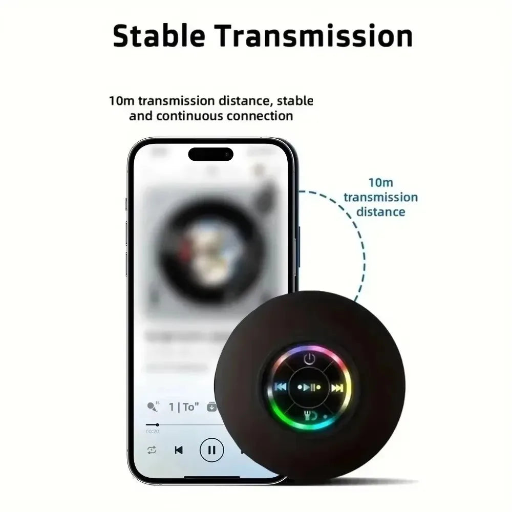 HOMEFISH 2025 Waterproof Wireless LED Bluetooth Speaker Mini Portable with Large Suction Cup for Bathroom Outdoor Sports Stereo