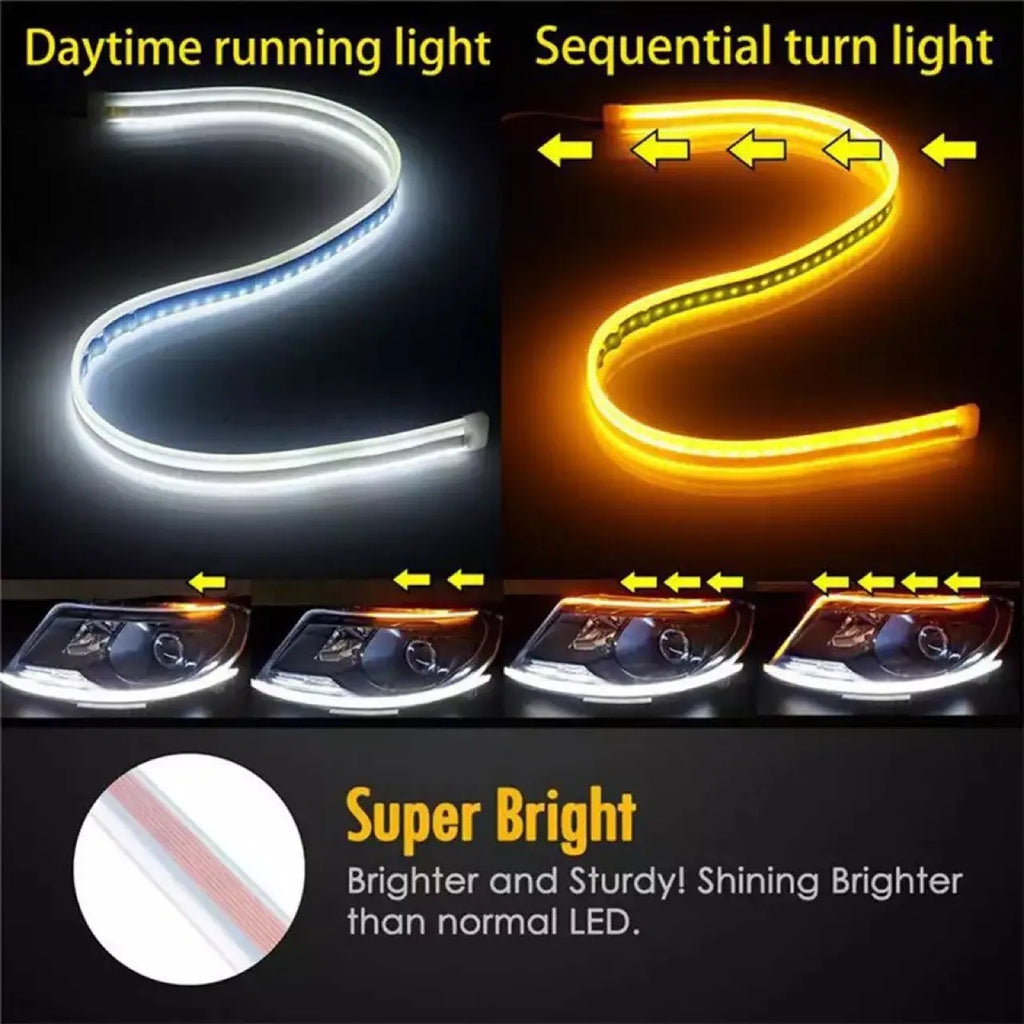 1Pc 12V LED Car Daytime Running Light Flexible Waterproof Strip Auto Headlights White Turn Signal Brake Flow Lights Car Styling