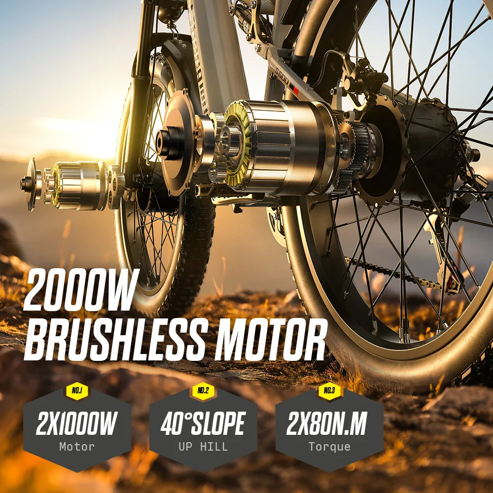 Shengmilo S600 26 inches adult electric mountain bike, 2000W dual motor ebike 7-speed electric bicycle，Fat Tire ebike17.5ah