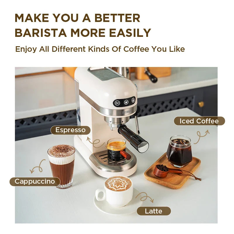 Petrus Espresso Coffee Maker Compact Coffee Machine 15 Bar With Foaming Milk Frother Automatic 2-Cup Shot Touch ConControl(220V)