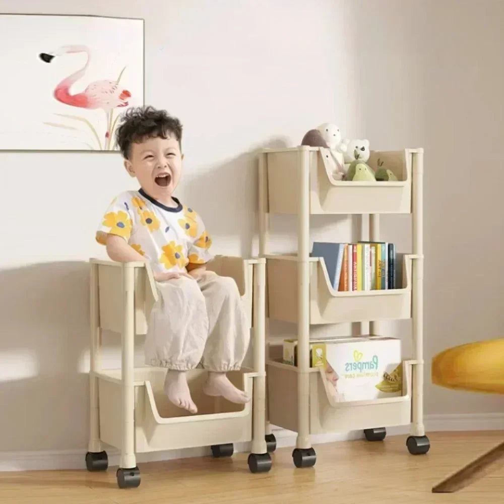 Mobile Storage Shelf] Mobile Plastic Storage Shelf Unit with Wheels - Practical Shelf for Living Room, Bedroom, Dormitory Amagi