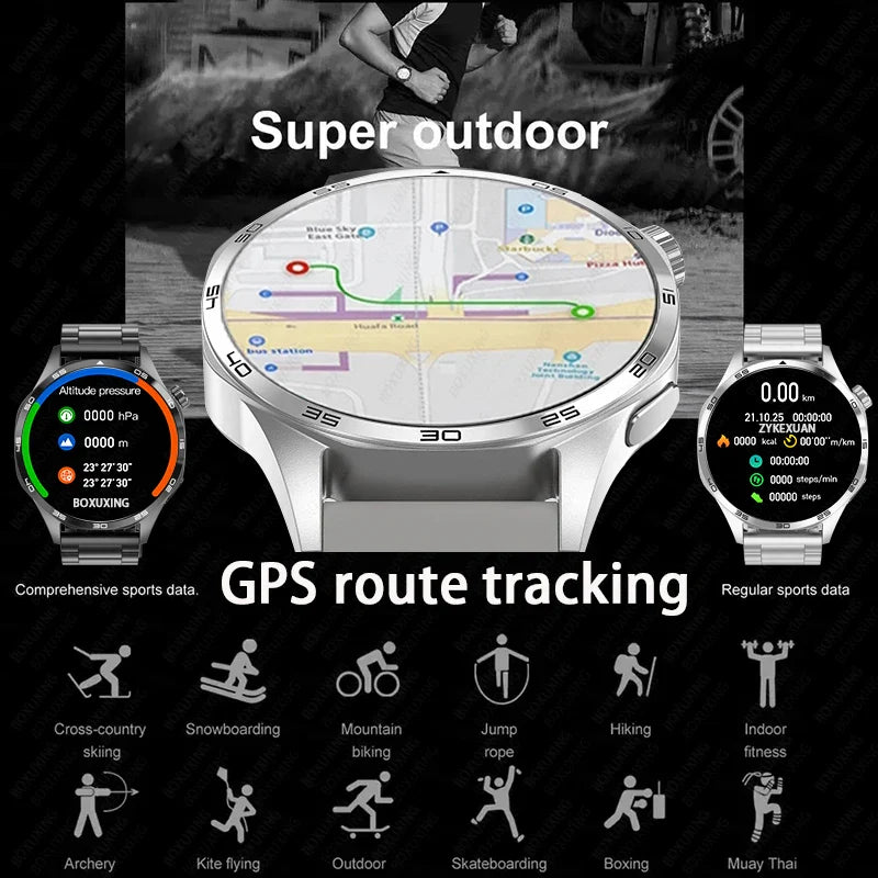 BOXUXING 2026 New Smart Watch Men Watch 5 Pro AMOLED HD Screen Bluetooth Call GPS Trajectory NFC Heart Rate Compass SmartWatches