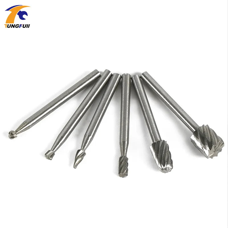 6/10pcs Set HSS Routing Router Drill Bits Set for Dremel Carbide Rotary Burrs Tools Wood Stone Metal Root Carving Milling Cutter