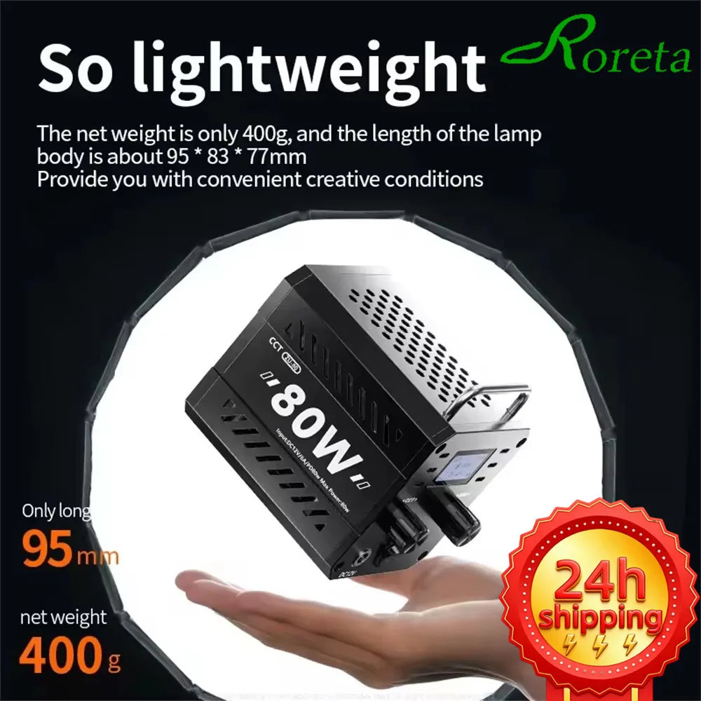 Roreta ZU80 Photo Studio Light COB Bi-Color 2500-8500K CRI≥95 TLCI≥97 With Diffuser LED Video Lights Fill Lighting