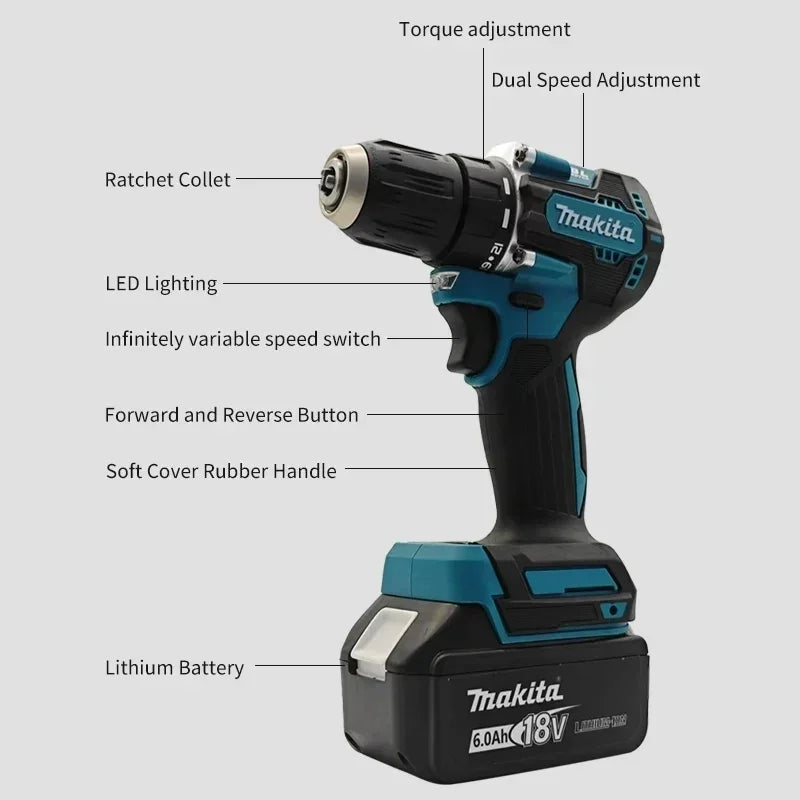 Makita Original DDF487 Cordless Driver Drill Brushless Electric Impact Screwdriver 18V Rechargeable Power Tool Makita Original