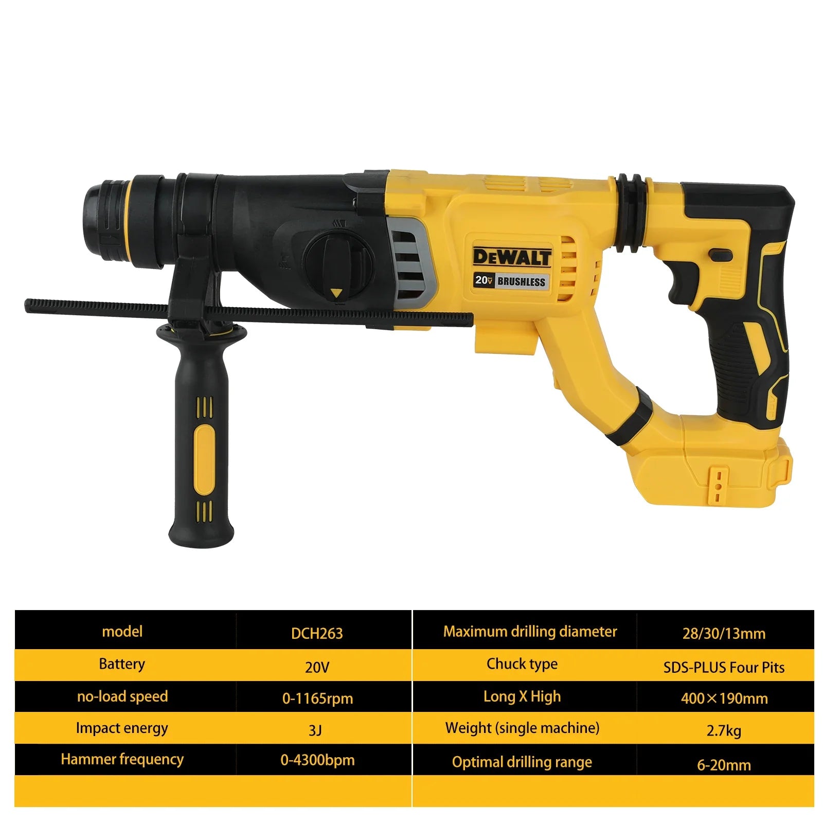DEWALT DCH263/DCH273 rotary percussion drill 18V/20V MAX SDS brushless 1 inch PLUS L-shaped woodworking impact drill（no battery）