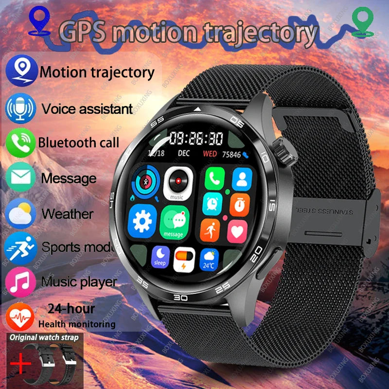 BOXUXING New Watch 5 Pro GPS NFC Men 100+sport Smart Watch AMOLED Screen Heart rate Bluetooth Call IP67Waterproof Man Smartwatch