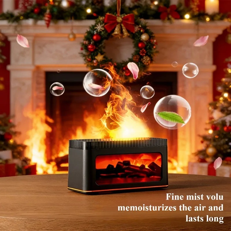 Simulated Fireplace Flame Aroma Diffuser with 7 Color Lights, Perfect Mini Air Humidifier for Christmas, New Year