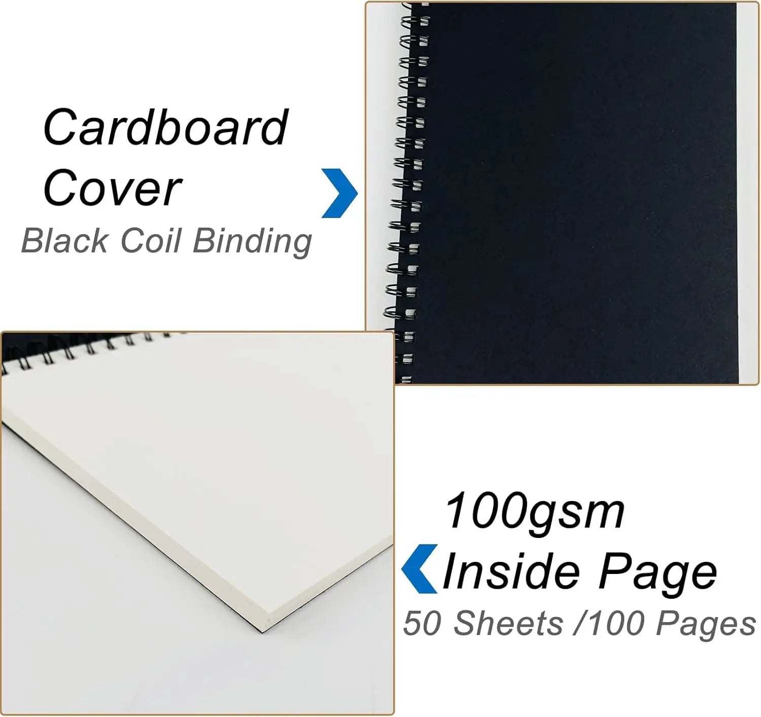 3-Pack Soft Cover Blank Spiral Notebook, 100 Pages, 7.5x5.1 Inch, Thick Paper for Sketching and Notes