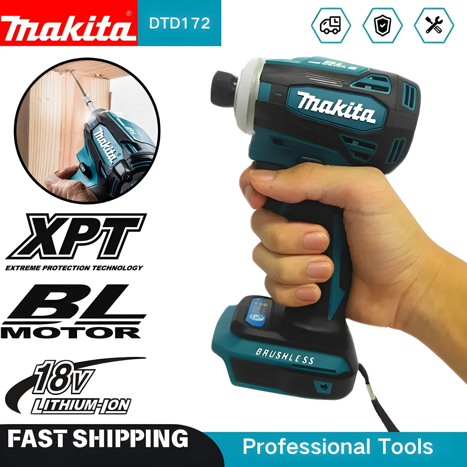 2025 Makita DTD172 Cordless Impact Driver 18V LXT BL Brushless Motor 180 N·M Power Tools Electric Drill for Wood Bolt T-Mode