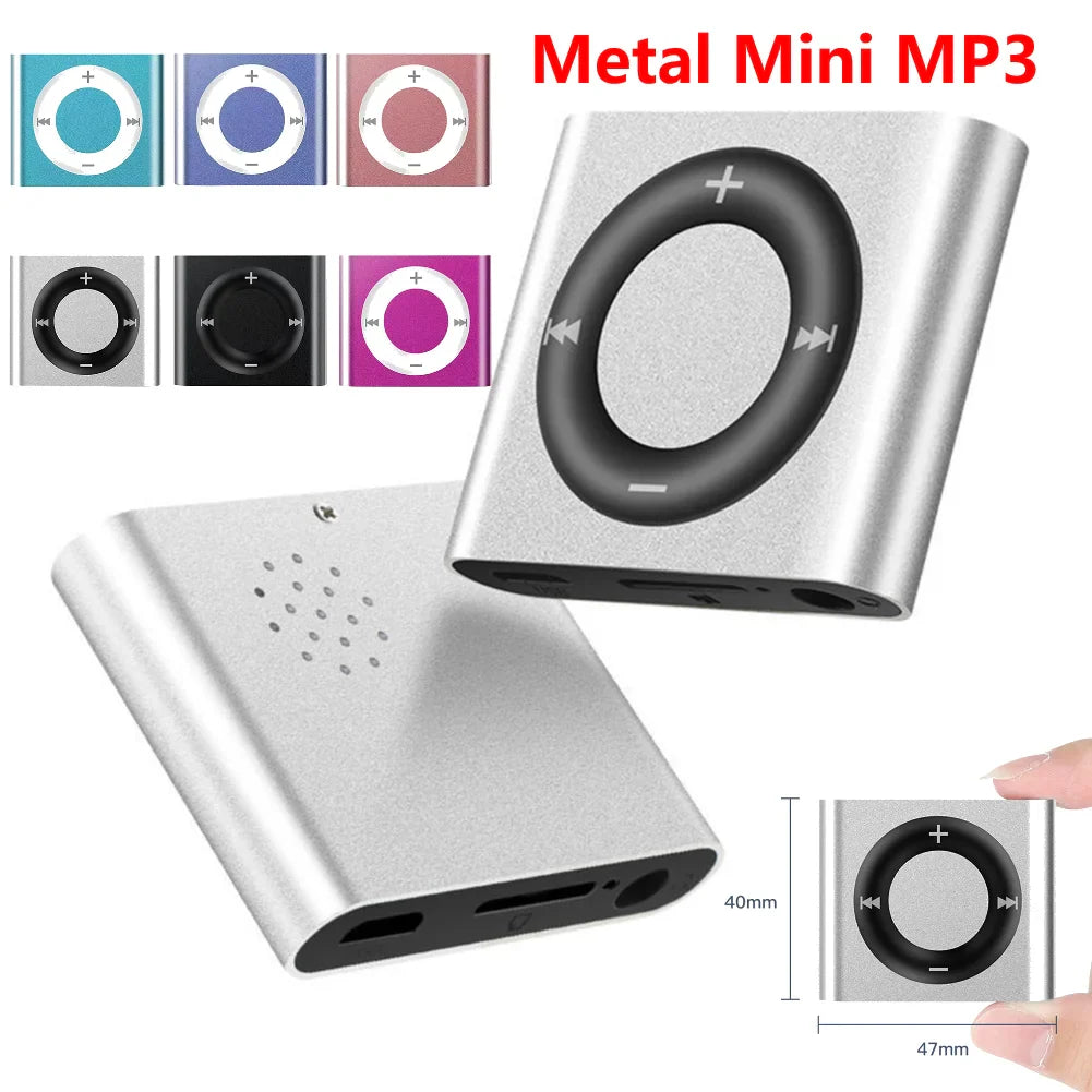 Mini MP3 Music Players Metal Clip-on Build in Speaker 180mAh Touch Tone Rechargeable with Headphone Support TF Card for Students