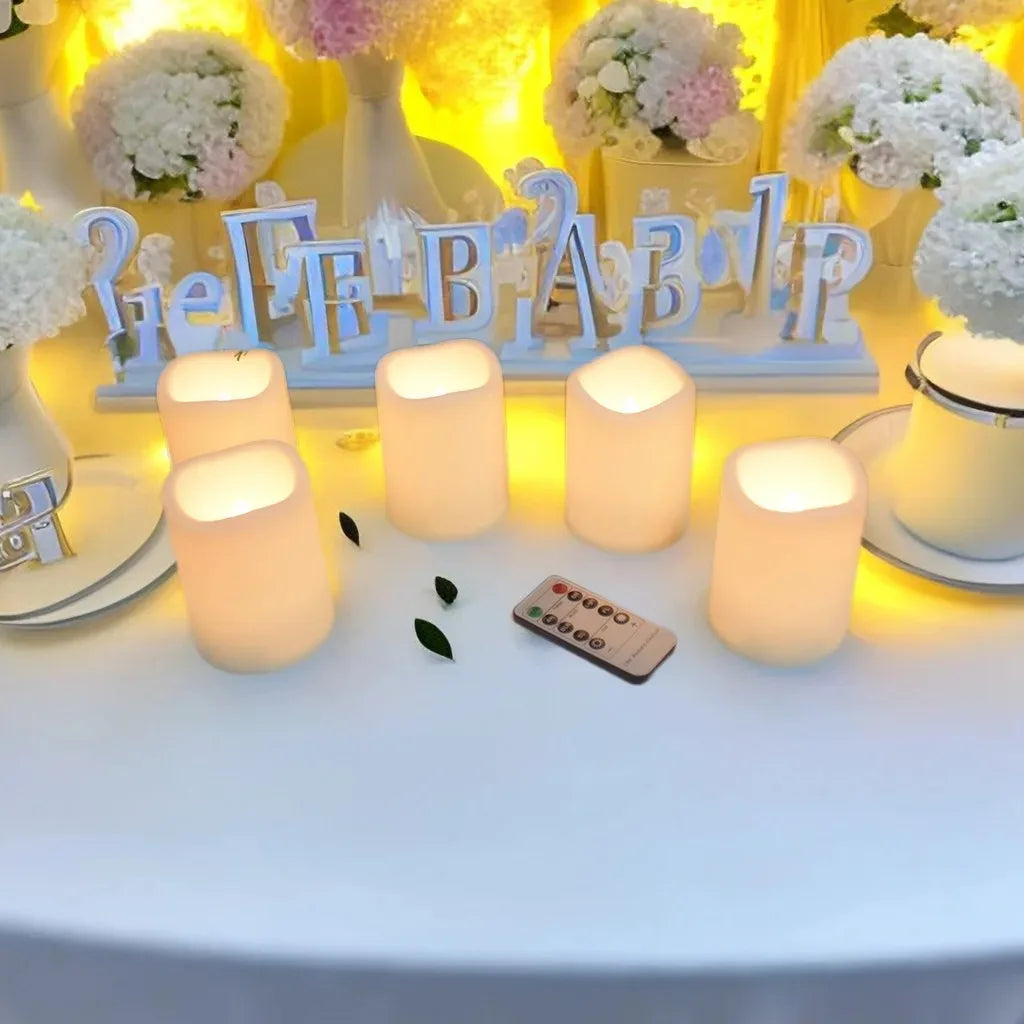 Flameless Cylindrical LED Candle Light, Waterproof Remote Control Battery Operated Night Lamp, Home Decoration