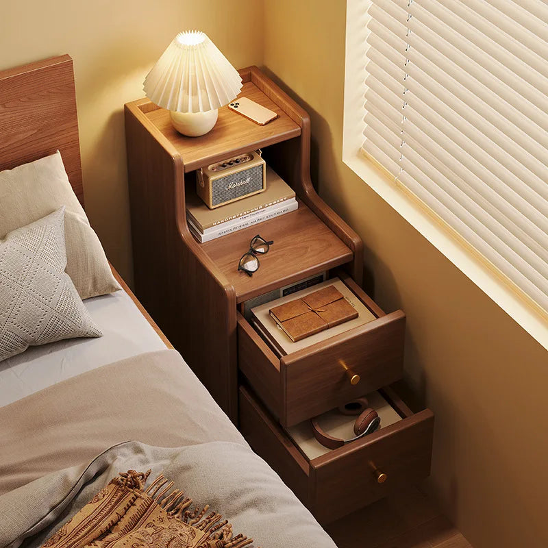 Modern Minimalist New Chinese Style Compact Narrow Bedside Table Nightstand Solid Wood Storage Drawer Bedroom Home Furniture