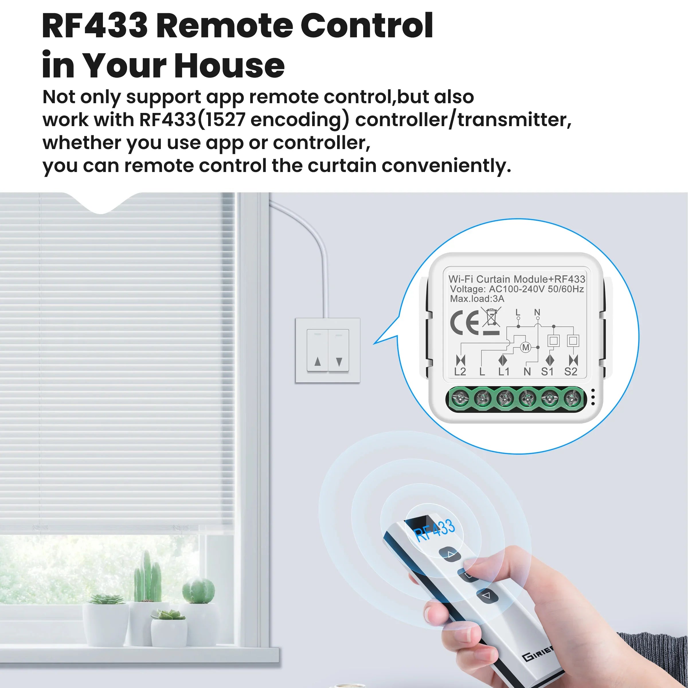 GIRIER Tuya Smart ZigBee/Wi-Fi RF433 Curtain Switch Module for Electric Roller Shutter Blind Motor 1/2CH Works Alexa Hey Google
