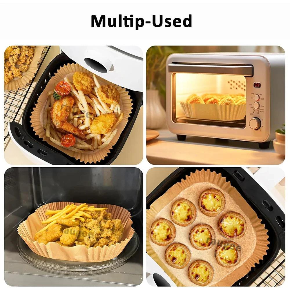 100Pcs Air Fryer Disposable Baking Paper Non-Stick Mat Square Parchment Paper Liners for 3-5L Air Fryer Steamer Baking Microwave