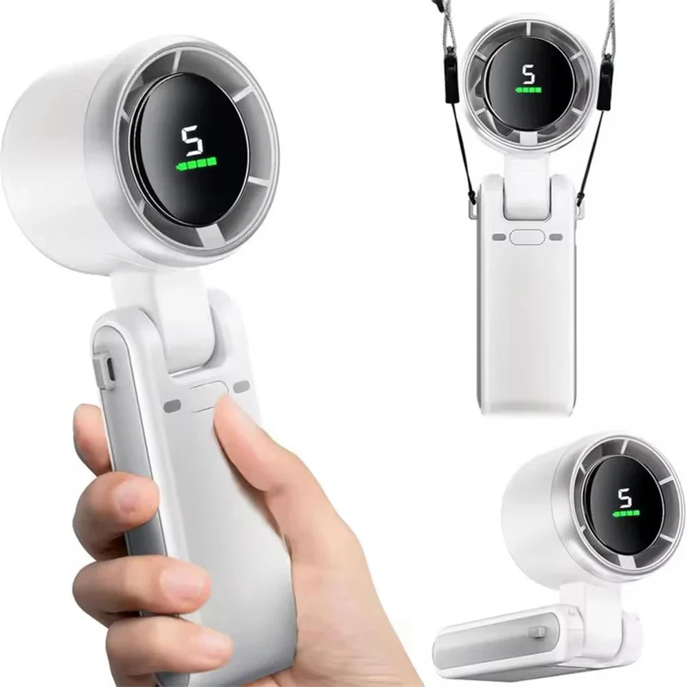 BSLIUFANG Portable 3-in-1 Turbo Handheld Fan, 5 High-Speed Settings, 3600mAh Power, Digital Screen, Foldable USB/Type-C Charge