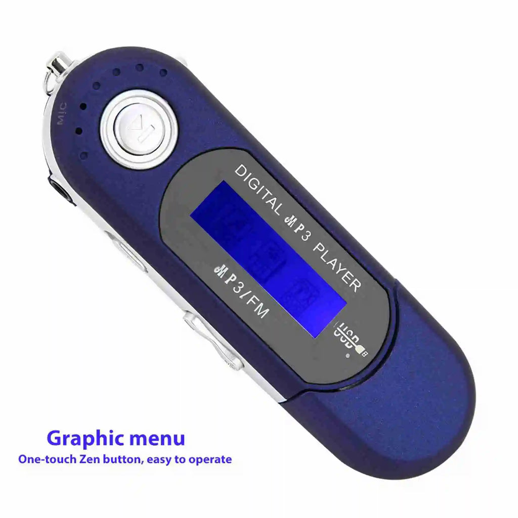 Portable Music MP3 USB Player with LCD Screen Voice  (Black Blue White)