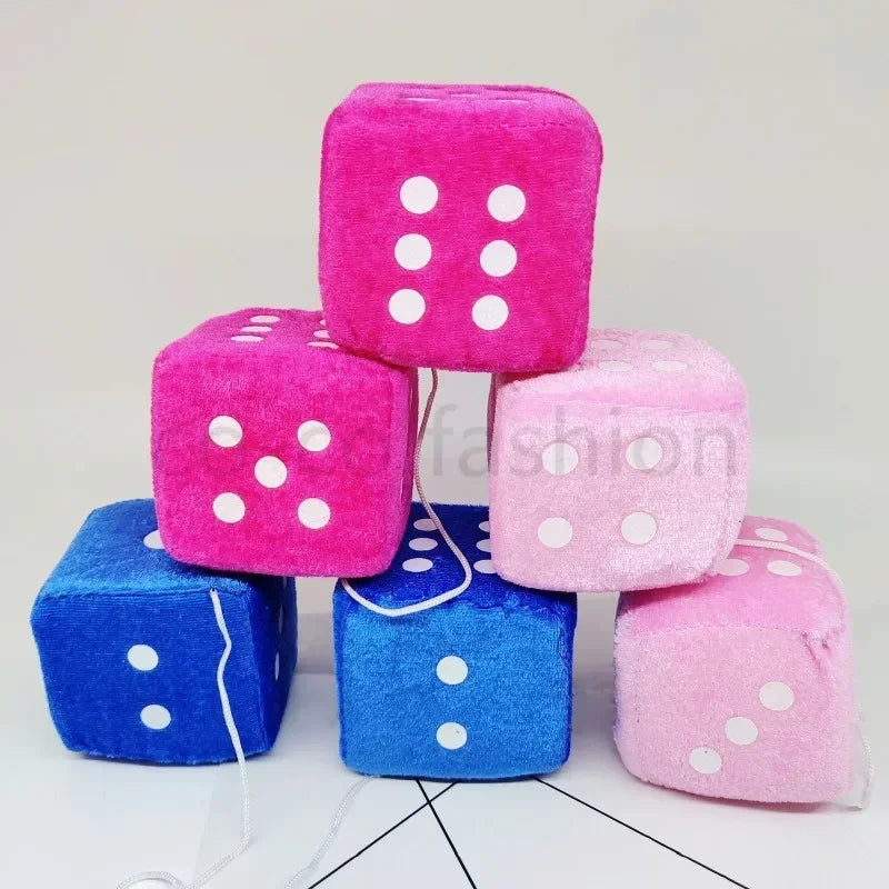 2pcs Plush Dice Toys Velvet Pendants Car Hanger With Suckers Stress Relief Squeeze Cube Fluffy Stuffed Decoration Eid Amagi