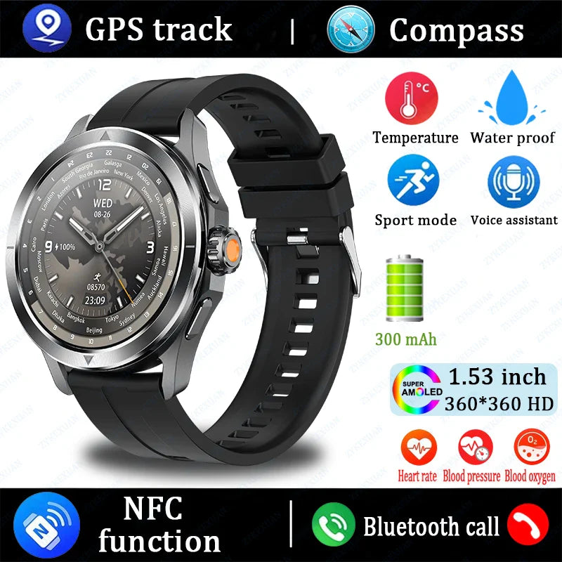 2025 New S4 Ultra Smart Watch Men Blood Oxygen Heart rate Compass Waterproof NFC GPS Tracking Bluetooth Call Sport Smartwatch