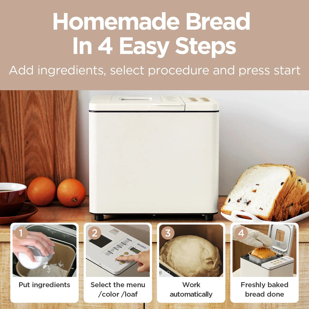 Petrus Bread Maker Machine 22  Menus Household Use With 15 Hours Timer Delay 60 Minutes Warm Keeping(1.5lb) PE6600(220V)