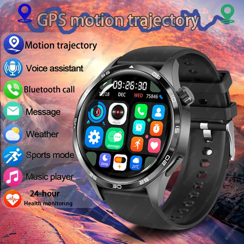 BOXUXING New Watch 5 Pro GPS NFC Men 100+sport Smart Watch AMOLED Screen Heart rate Bluetooth Call IP67Waterproof Man Smartwatch