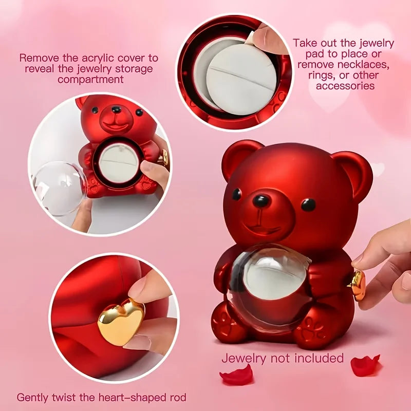 Teddy Bear Rose Gift Box, Jewelry Box with Hidden Space for Ring or Earrings,Jewellery Not Included,for Mother's Day,Anniversary