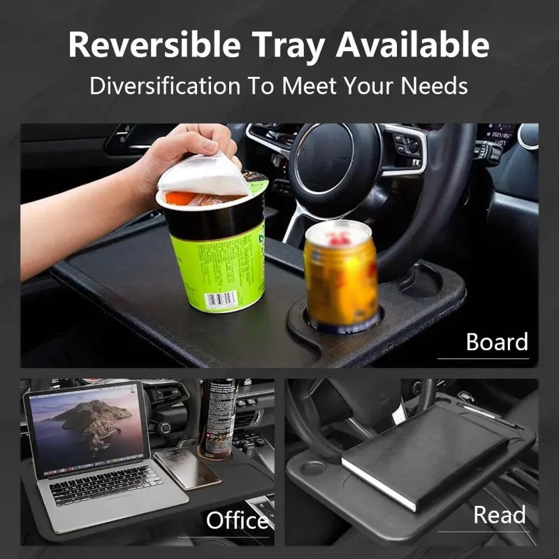 Multifunctional Car Laptop Desktop Stand Portable Eating Office Car Steering Wheel Table Stand Beverage Food Coffee Tray Board