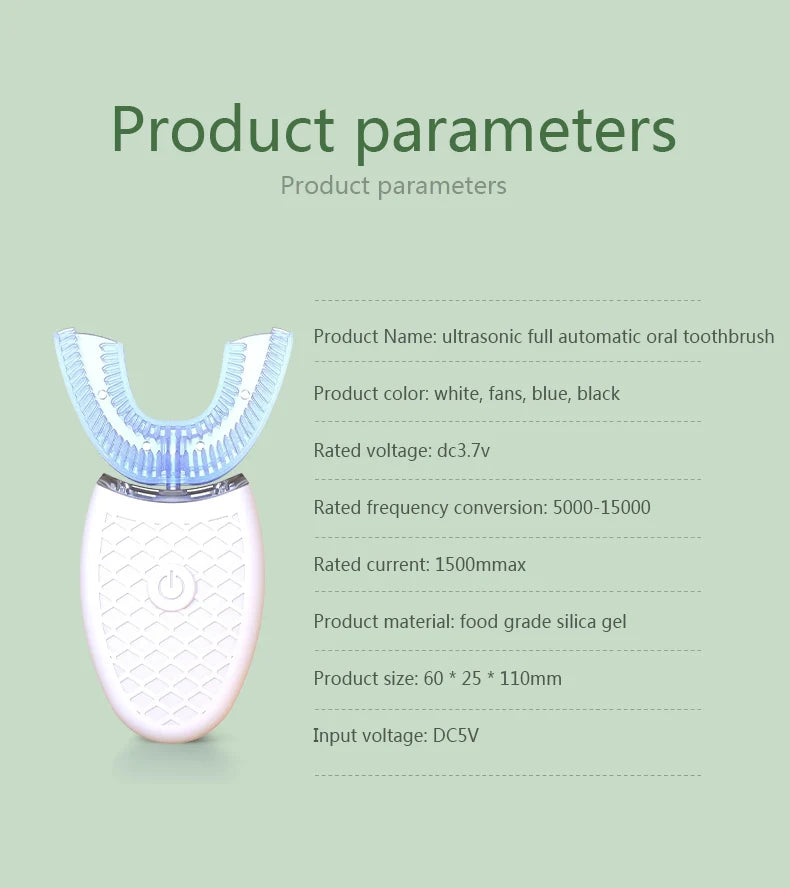 U-Type Toothbrush 360 Degrees Intelligent Silicon Head Sonic Electric Toothbrush Automatic USB Charge Waterproof Toothbrush