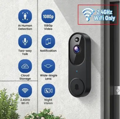 1080P Wireless Doorbell Camera with Night Vision, AI Detection, 2-Way Audio & Real-Time Alerts