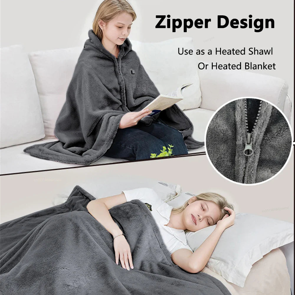 Electric Blanket USB Portable Body Warmer with 3 Temp Settings Heating Thermal Shawl for Home Office Electric Warmer Blanket