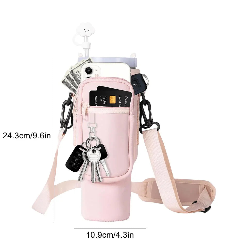 40oz Neoprene Water Bottle Carrier Bag For Stanley Quencher Cup Sleeve with Adjustable Shoulder Strap Water Bottle Holder Pouch
