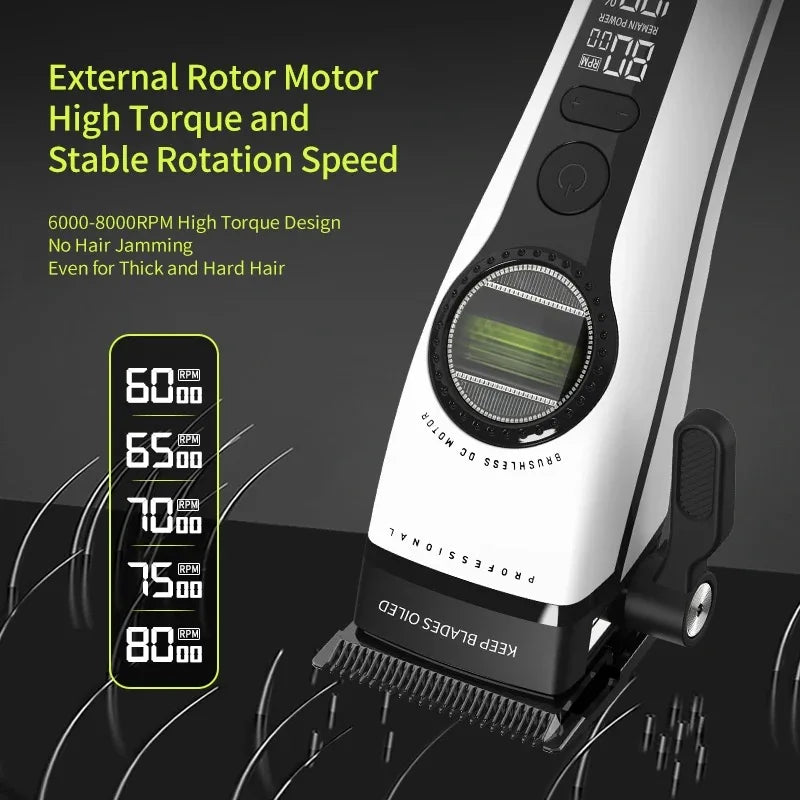Kemei 1593 Barber Professional Hair Clipper Rechargeable Trimmer Electric Hair Cutting Machine External Rotor Brushless Motor