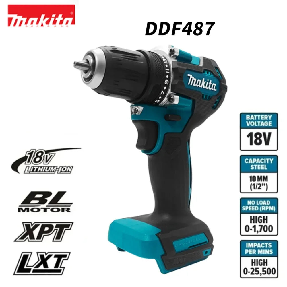 Makita DDF487 Cordless Driver Drill Brushless Electric Impact Screwdriver 18V Rechargeable Power Tool Original Makita
