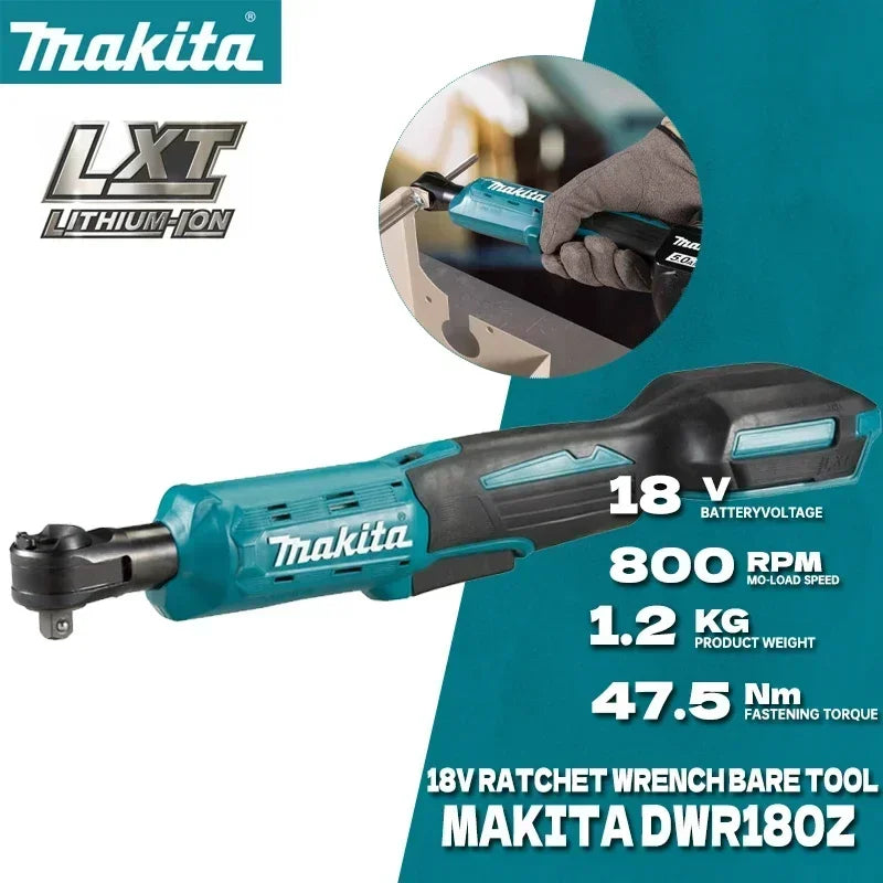 MAKITA 18V LXT 47.5 N·m Cordless Ratchet Wrench DWR180Z 6.35mm Drive 800RPM Angle Wrench for Mechanics & DIY& Industry
