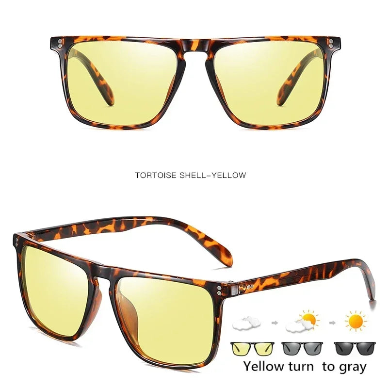 Available Trendy Flat Top Square Photochromic Glasses Stylish Sports Eyewear for Car Running Driving Vacation Travel and Fishing