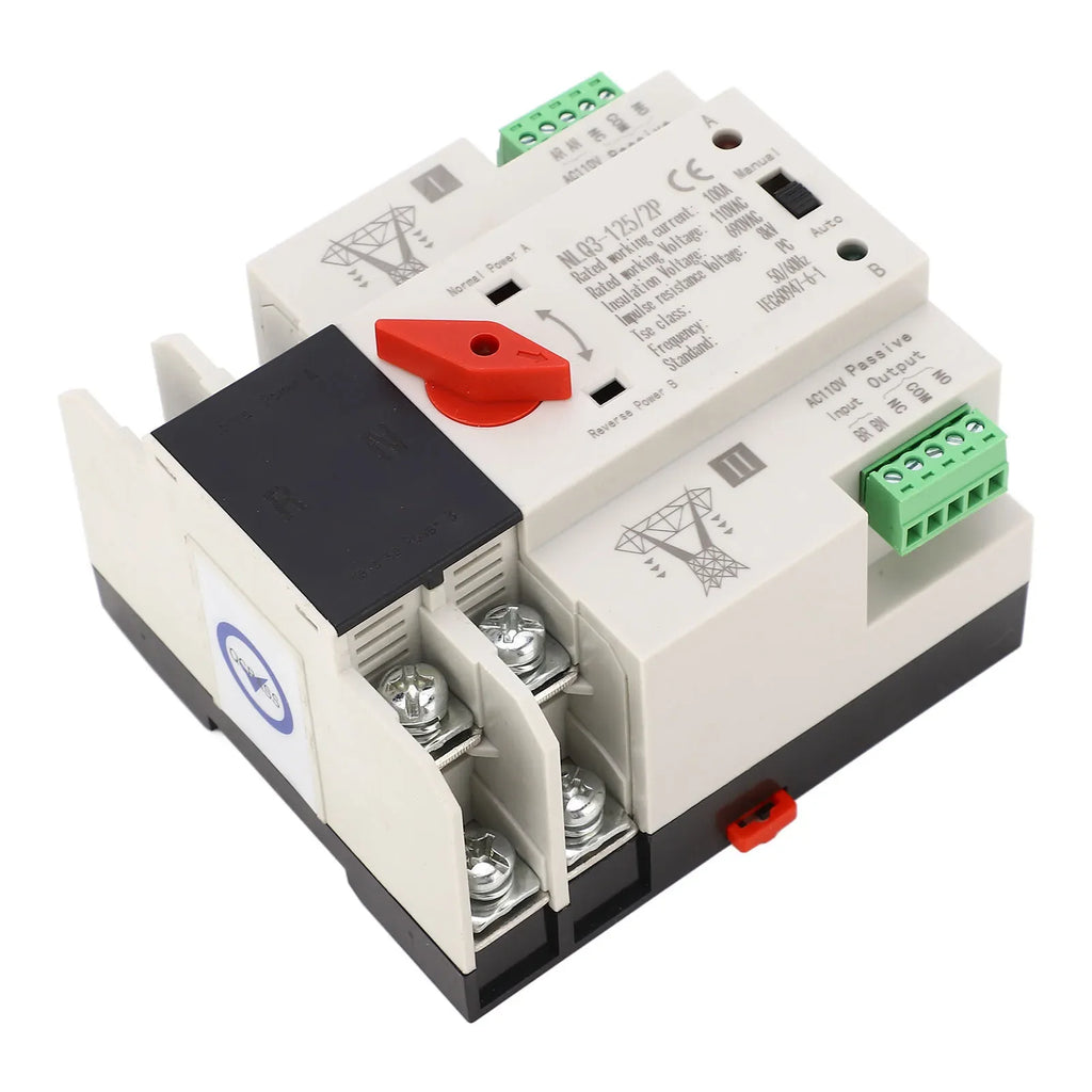 AC110V 100A Dual Power Automatic Transfer Switch 35mm Rail Mounting 2P ATS Generator Transfer Changeover Switch