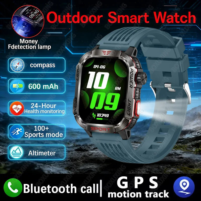 2026 New LED flashlight Military Smart Watch Men IP68 GPS Outdoor Sports Fitness Tracker Health Monitor 2.01" BT Call Smartwatch