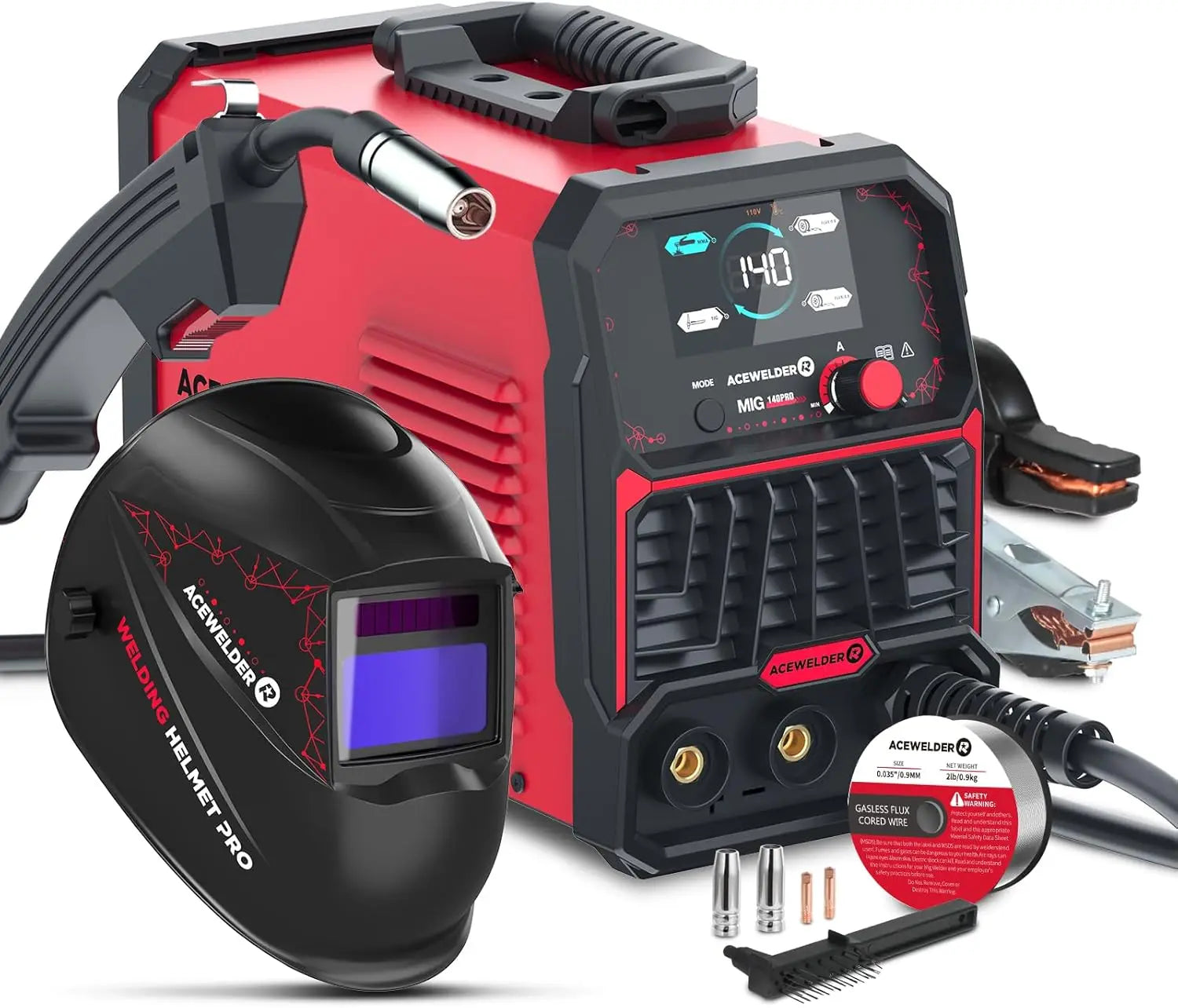 140A Portable Welder, 3-in-1 MIG/LIFT TIG/Stick Machine with Synergic Control and LED Display